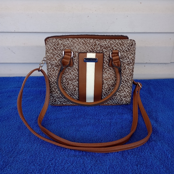 Nautica Centerboard Crossbody Satchel Handbag Beige Brown White Beautiful - Picture 1 of 12